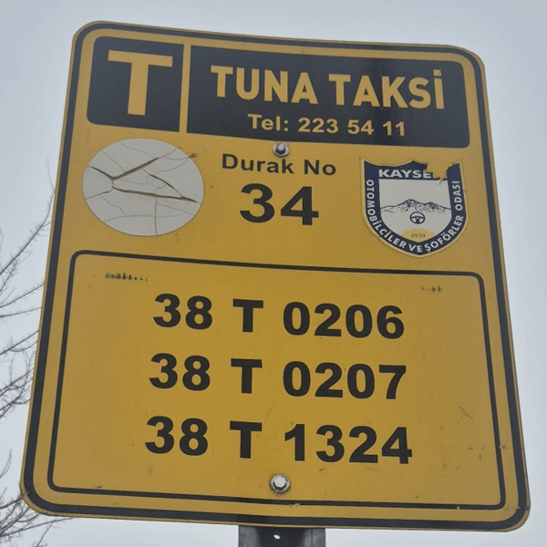 tuna taksi durağı kayseri kocasinan